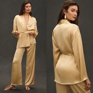 Anthropologie / NWT Mare Mare Tie Plissé Blazer in Gold